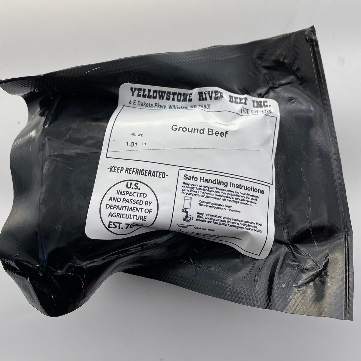 Vacuum packaged 1lb of ground beef. Yellowstone River Beef by Stay Classy Meats